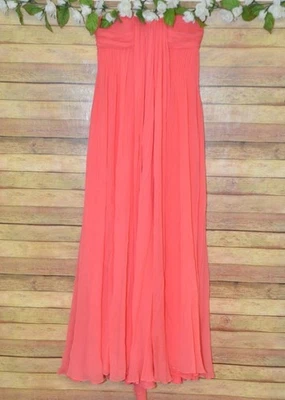 Maxi Vestido Halston Heritage Chifón Melocotón Para Mujer 2 Seda Sin Tirantes Noche Baile de graduación Foto 1 de 4