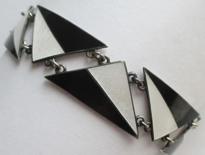 PULSERA DE ESLABONES ANTIGUOS VINTAGE ESMALTADA PLATA ESTERLINA GEOMÉTRICA ART DECO Foto 1 de 4