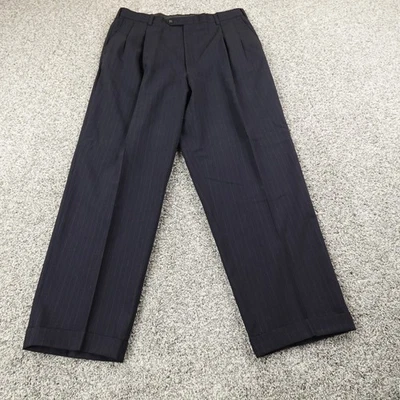 Pantalones chinos de lana azul para hombre Burberry 36X30 pantalones de vestir plisados con puños Foto 1 de 4