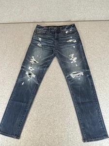 American Eagle Jeans Herren 30x30 blau gerades Bein dunkle Waschung distressed Stretch - Bild 1 von 17