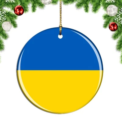 Ukraine Flag Round Christmas ornament city travel souvenir - Image 1 of 3