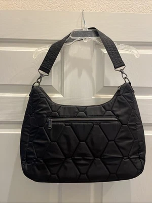 LUG Winger Large Solid Black Quilted Hobo Purse Travel Shoulder Bag Lightweight - Image 1 of 4