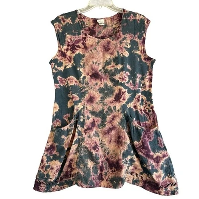MIND SET by XCVI Dress Tie Dye Pockets Linen Artsy Lagenlook Beach Size Medium - Image 1 of 4