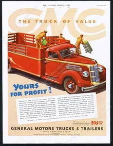 1937 GMC Rungenbett rot LKW Vintage Printanzeige - Bild 1 von 7