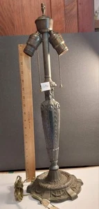 Tiffany Style Double Pull Chain Table Lamp Base Uncleaned Rewire Patina B452 - Picture 1 of 5