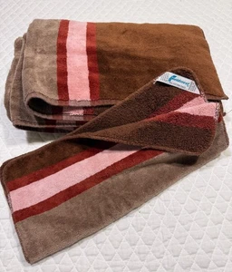 Fieldcrest VINTAGE MCM Mid Century Modern Bath Set of 2 Brown/Tan Stripe - Picture 1 of 8