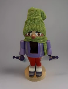 Steinbach Nutcracker Chubby Skier Green Knit Tweed Hat & Scarf 11" Tall - Picture 1 of 13