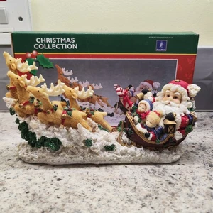 Vintage Weihnachtsmann im Schlitten mit Rentieren Harz Ornament verpackt 11" lang - Bild 1 von 12