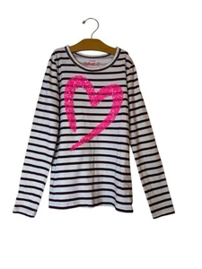 Crewcuts Girls Size 12 Shirt Long Sleeves Striped White Purple Sequins Pink - Picture 1 of 5