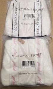 Set of 2 Victoria's Secret 11225802 & 11236903 Cozy Plush Totes - Iv*ry Blk/Pink - Picture 1 of 13