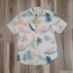 Quiksilver Hemd Herren L weiß Blumen Hawaii Knopfleiste Strand Surf Tropical - Bild 1 von 11