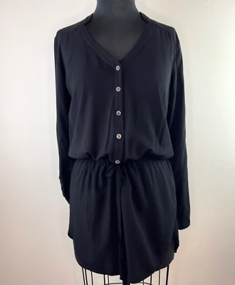 Michael Stars Dress Black Drawstring Waist Shirt 3/4 Roll Tab Sleeves XS - Image 1 of 4