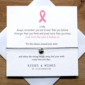 Personalised Handmade BREAST CANCER Wish Bracelet - Get Well Soon, Good Luck - Picture 1 of 3