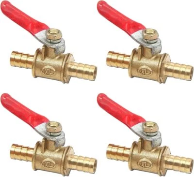 4 Pcs Forged Brass Ball Valve Mini Shut Off Switch, 5/16" Hose Barb x 5/16" Hose - Image 1 of 3