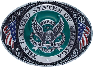 Belt Buckles-Western Cowboy Belt Buckle American Flag and Eagle Belt Buckle - Picture 1 of 12
