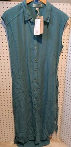Thread Supply Dress Small Sleeveless Green Tie Tencel Button - Picture 1 of 7