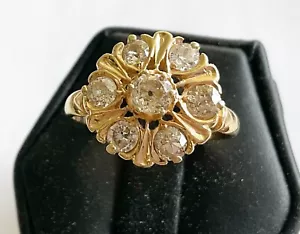 Antique 14k Yellow Gold Diamond Cluster Ring - Picture 1 of 8