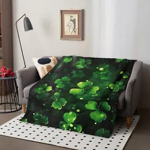 Shamrock Clover Plush Fleece Throw Blanket Lightweight Soft Warm 50x60 60x80 in - Picture 1 of 10