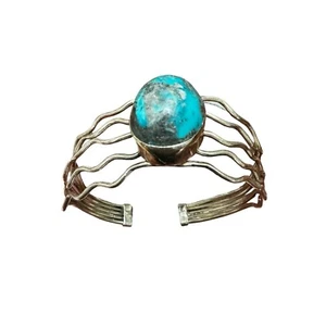 Bracciale Argento Sterling Turchese Regolabile Teal Fatto a Mano Nativo Usato in Ottime Condizioni Vintage - Foto 1 di 12