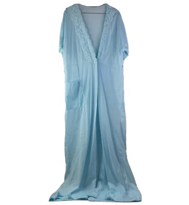 Vintage Nancy King Lingerie Nightgown Womens Medium Blue Pocket Lace FLAWS - Image 1 of 4