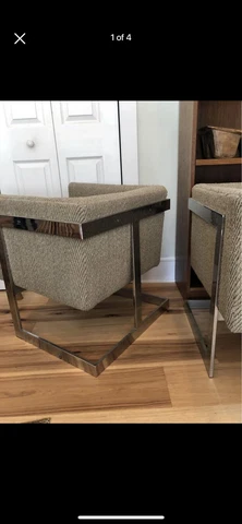 PAIR Milo Baughman Thayer Coggin 1970s Gray Chrome Frame Cube Chairs Cover