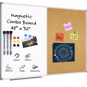 Lockways Large White Board Cork Combination, 48'' x 36'' Dry Erase Board - Picture 1 of 7