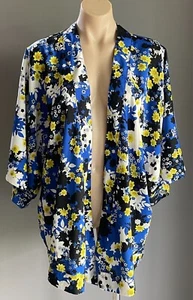 NEW LOOK Black/White/Blue/Yellow Floral Print Kimono Size 22 Short Sleeves - Picture 1 of 11