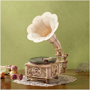 ROKR 3D Wooden Puzzle DIY Hand Crank Classic Gramophone Model Building Toy Gift - Picture 1 of 10