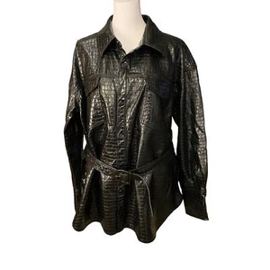 Chaqueta de cuero Zara negra imitación piel de cocodrilo chaqueta con cuello abotonado talla XL - Imagen 1 de 11