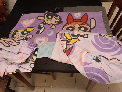 Powerpuff Girls Twin Bed  Sheet Set 3 Piece Purple Cartoon Network 2000 VTG USA - Image 1 of 4