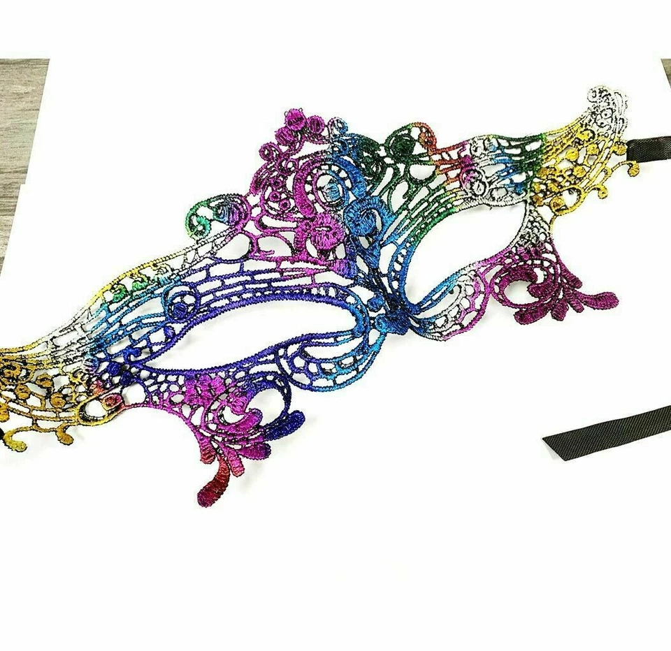 Rainbow Lace Eye Mask Masquerade Ball Fancy Dress Costume Pride Cute Halloween - Image 1 of 1
