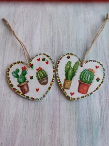 Cactus Heart Ornament Boho room decor Green nursery Succulent Rustic Small gifts - Picture 1 of 8
