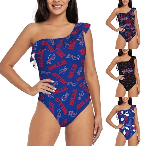 Buffalo Bills One Shoulder Ruffle Swimsuits Sexy Women's Bikini Swimsuit Cover