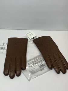 COACH Signature Logo Leather Tech Glove, Size 6.5 Ladies, Dark Saddle NWT - Picture 1 of 6