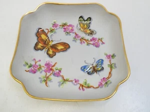 LE TALLEC FRENCH HAND PAINTED BUTTERFLIES FLOWERS  DISH TRINKET BOWL PORCELAIN - Bild 1 von 7