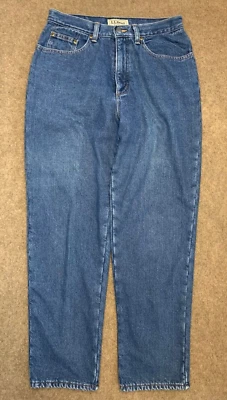LL Bean Fleece Lined Jeans Womens 10 High-Rise Relaxed Fit Tapered Leg Denim - Image 1 of 4
