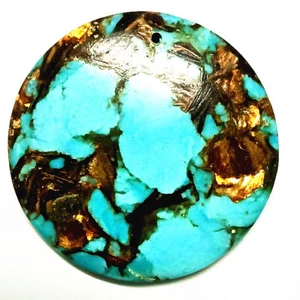 Ciondolo Pietra Bornite Turchese & Oro Rame Gioielli 40*40*6mm Nuovo GN - Foto 1 di 2