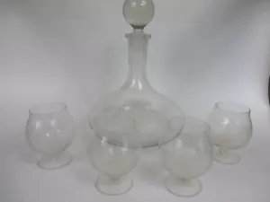Vintage Toscany Crystal Co Rumänien Clipper Schiff Muster Brandy Dekanter 4 Schnapsel - Bild 1 von 5