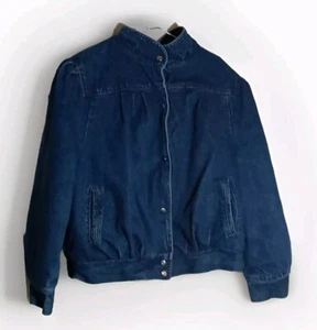 VTG 80s Daniel Women's Denim Jean Jacket Orange Flannel Lined Size 16 Snap Close - Picture 1 of 5