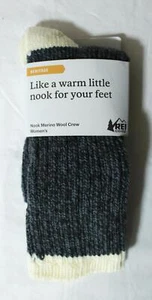 REI Co-op Women's Nook Merino Wool Crew Socks DH3 Black Heather Small NWT - Picture 1 of 4