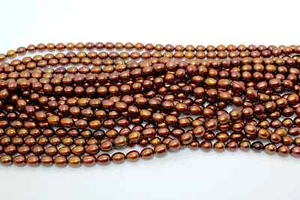 Dark Copper/Reddish Freshwater Pearls Rice/Oval 5mm x 6mm, 0.8mm hole,16 " Str. - Picture 1 of 2