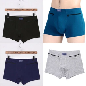 Anti-theft Briefs Pockets Underwear men Boxers two Zippers booty shorts Cotton - Picture 1 of 14