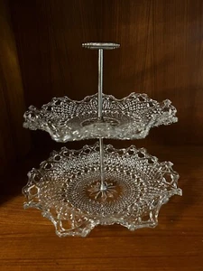 art deco fluted glass two tier cake stand, sandwich, tea party - Picture 1 of 10