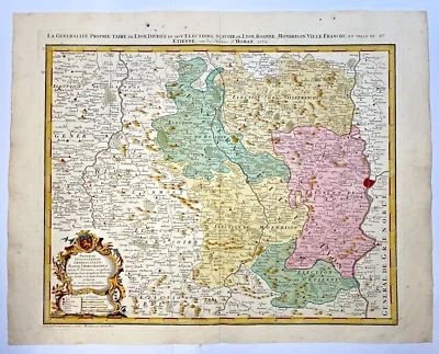 BEAUJOLAIS FRANCIA LYON ROANNE 1762 HOMANN HRS MAPA ANTIGUO GRANDE SIGLO XVIII Foto 1 de 4