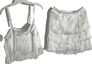 Chic Women's 2-Piece Bodycon Set: Tassel Mini Skirt & Sleeveless Crop Top Large - Picture 1 of 6
