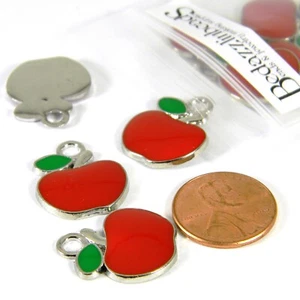10 dijes colgantes de joyería de fruta manzana esmaltado rojo y verde enchapado en plata entero - Imagen 1 de 1