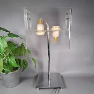vintage space age clear acrylic chrome double bulb table lamp square - Picture 1 of 5