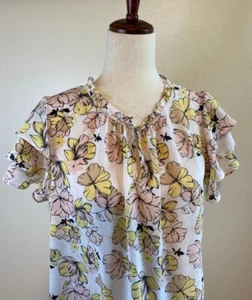 liz claiborne art To Wear floral flutter sleeve teacher blouse. Medium - Picture 1 of 11