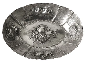 Antike deutsche handgeschmiedete 800 Sterling Silber Repousse Obst Früchte ovale Schale - Bild 1 von 11