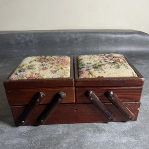 Wooden Folding Sewing Box Tiered Craft Box. Pre Owned - Picture 1 of 15